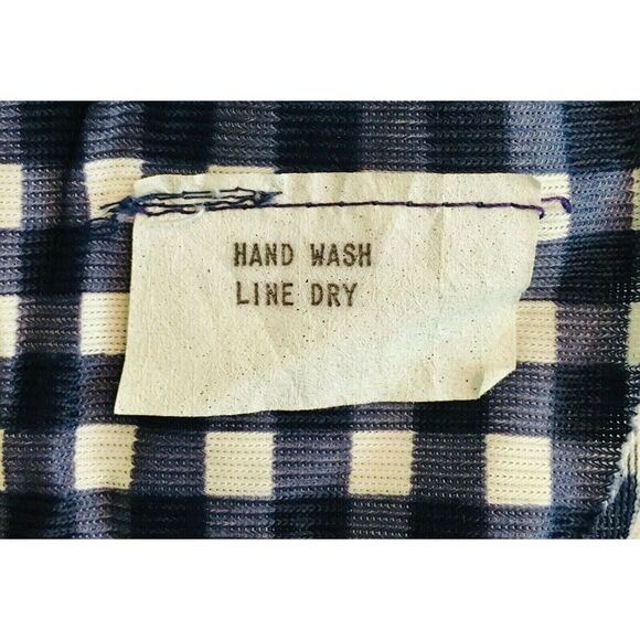 Vintage 60s MOD Academia Blue White Gingham Peekaboo A-Line Dagger Collar Dress - Picture 9 of 9